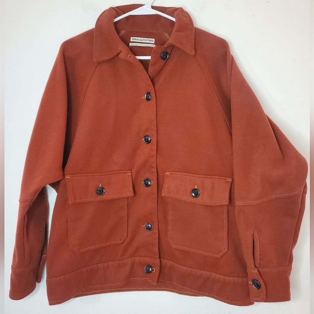 Urban Outfitters Oversized Fleece Shacket Size Small Rust Large Pockets - Picture 3 of 13